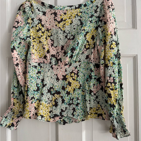 Loft Garden Smocked Cuff Floral Square Neck Blouse NWOT - Picture 4 of 4